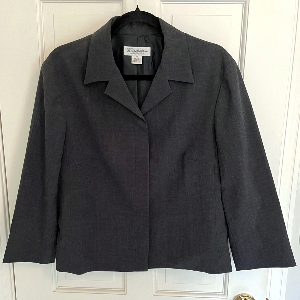 Vintage Brooks Brothers Charcoal Wool Blend Blazer Jacket Size 12